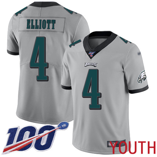Youth Philadelphia Eagles #4 Jake Elliott Limited Silver Inverted Legend NFL Jersey 100th Season Football->nfl t-shirts->Sports Accessory